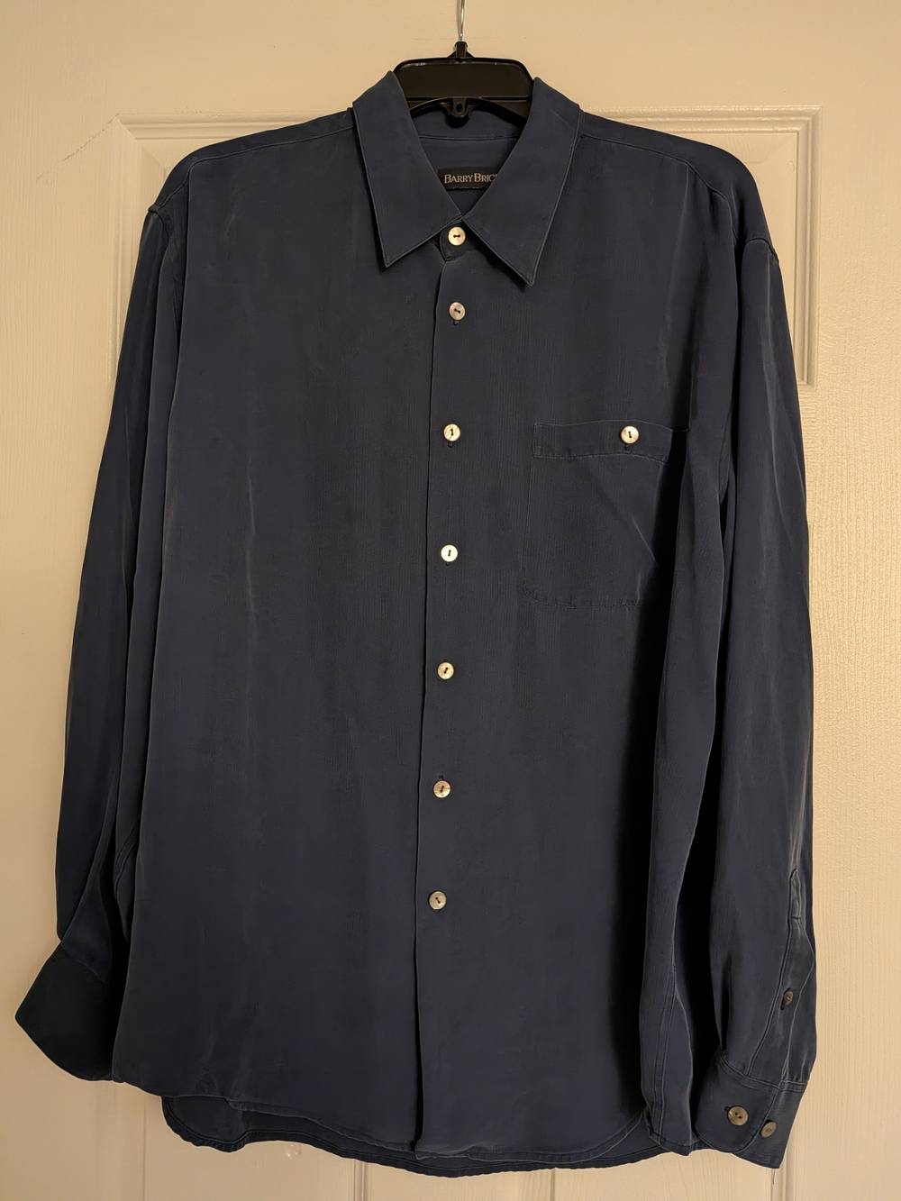 Barry Bricken Men's Silk Classic Navy Long-Sleeve Button Down Shirt Sz L